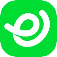 White stylized lowercase letter e on a bright green rounded square background.